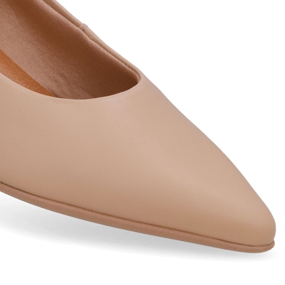 Scarpin Bege Salto Bloco Couro Bico Fino Bege 4
