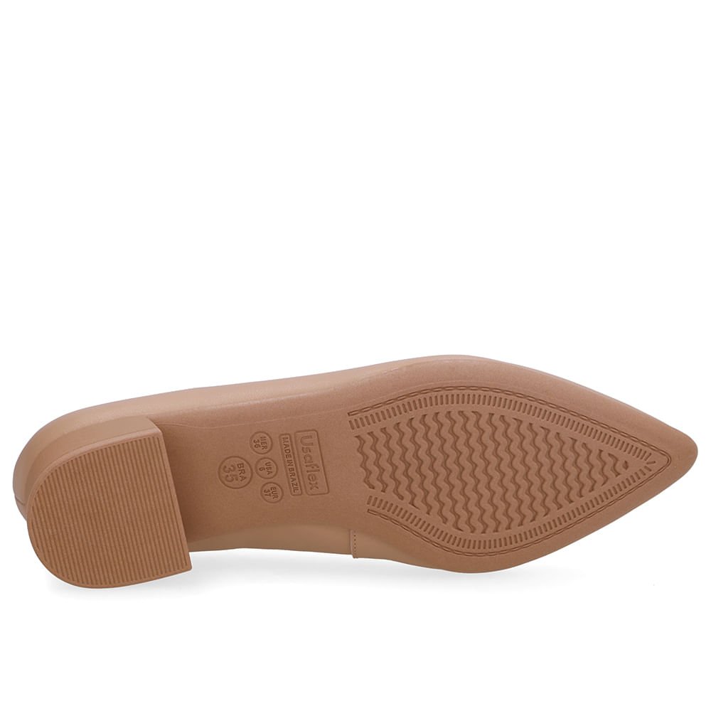 Scarpin Bege Salto Bloco Couro Bico Fino Bege 5