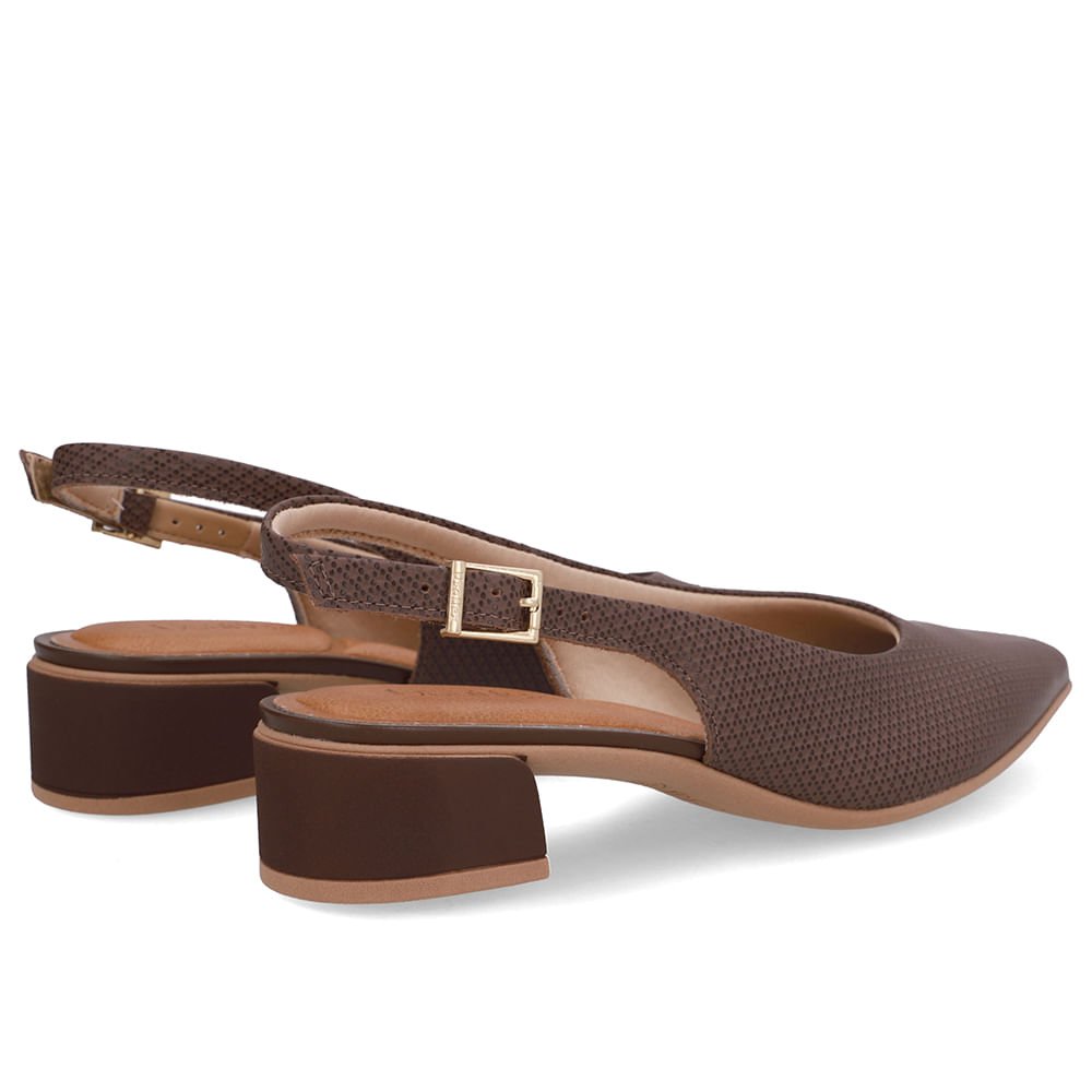 Slingback Marrom Salto Bloco Couro Bico Fino Marrom 3