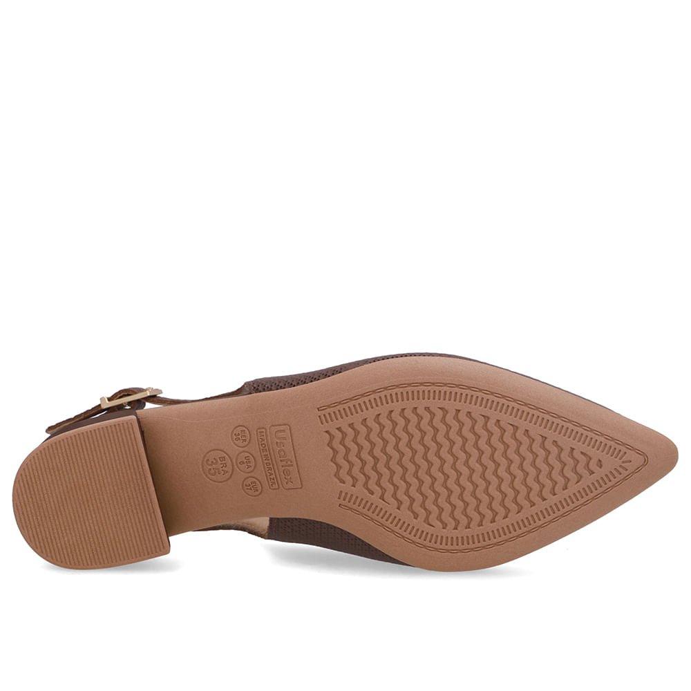 Slingback Marrom Salto Bloco Couro Bico Fino Marrom 5