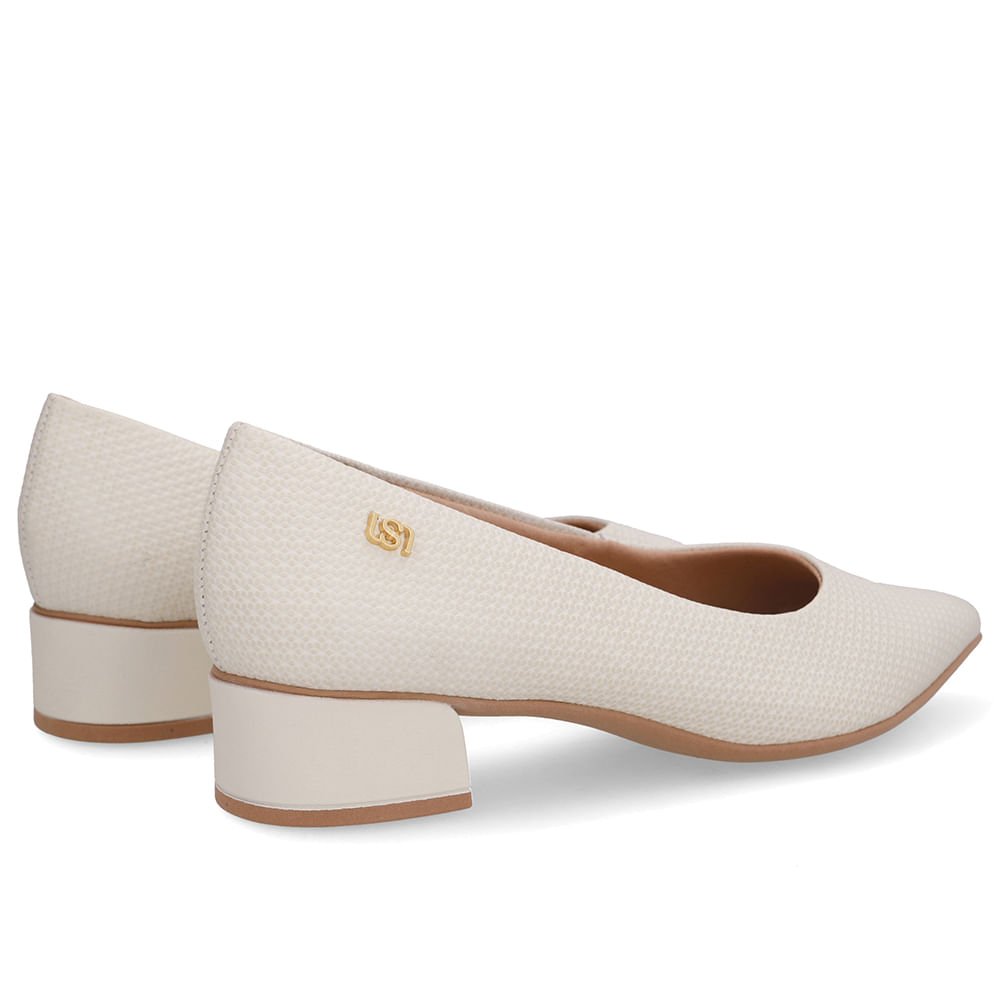 Scarpin Branco Marfim Salto Bloco Couro Bico Fino Marfim 3