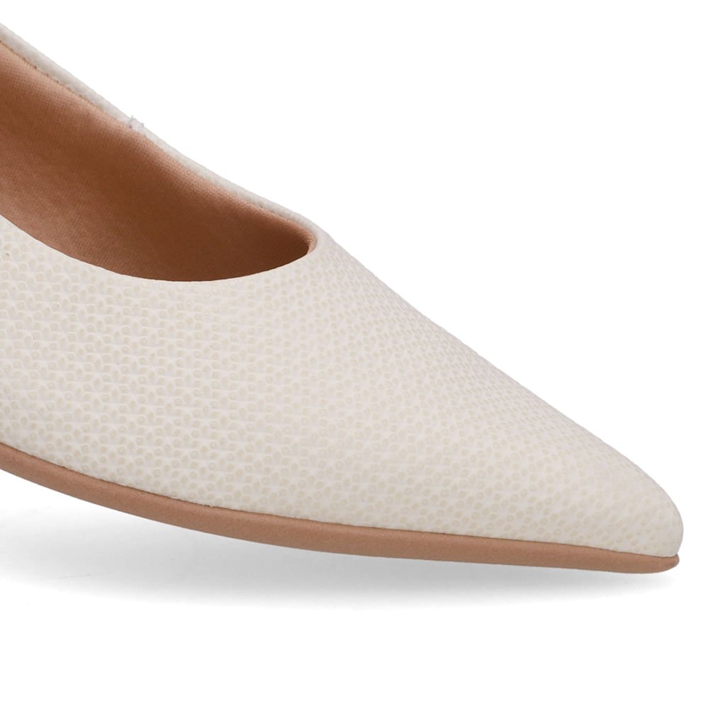 Scarpin Branco Marfim Salto Bloco Couro Bico Fino Marfim 4