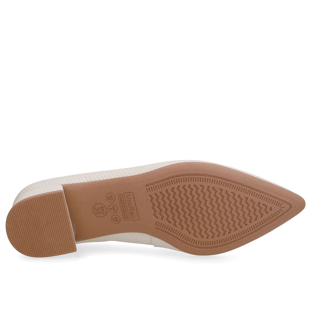 Scarpin Branco Marfim Salto Bloco Couro Bico Fino Marfim 5