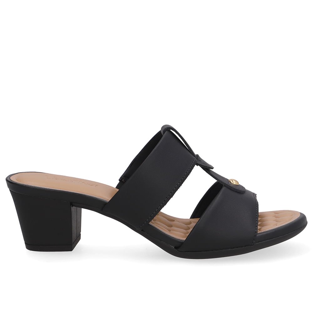 Tamanco Salto Bloco Couro Preto