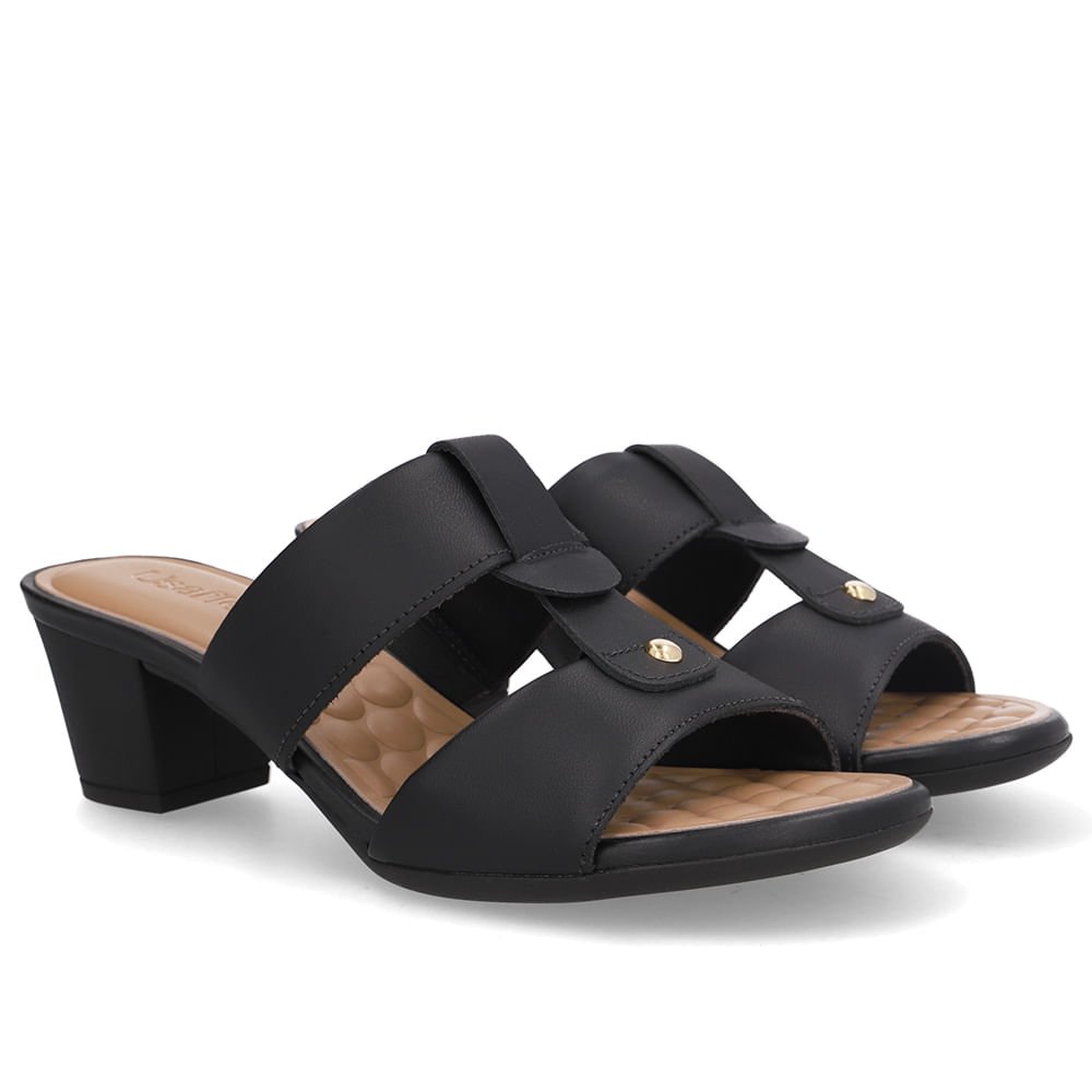 Tamanco Salto Bloco Couro Preto Preto 2