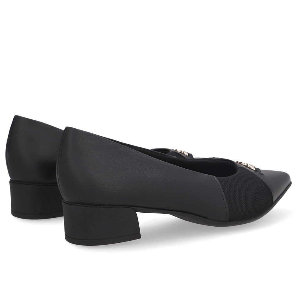 Scarpin Preto Salto Bloco Couro Lateral Tecido Preto 3
