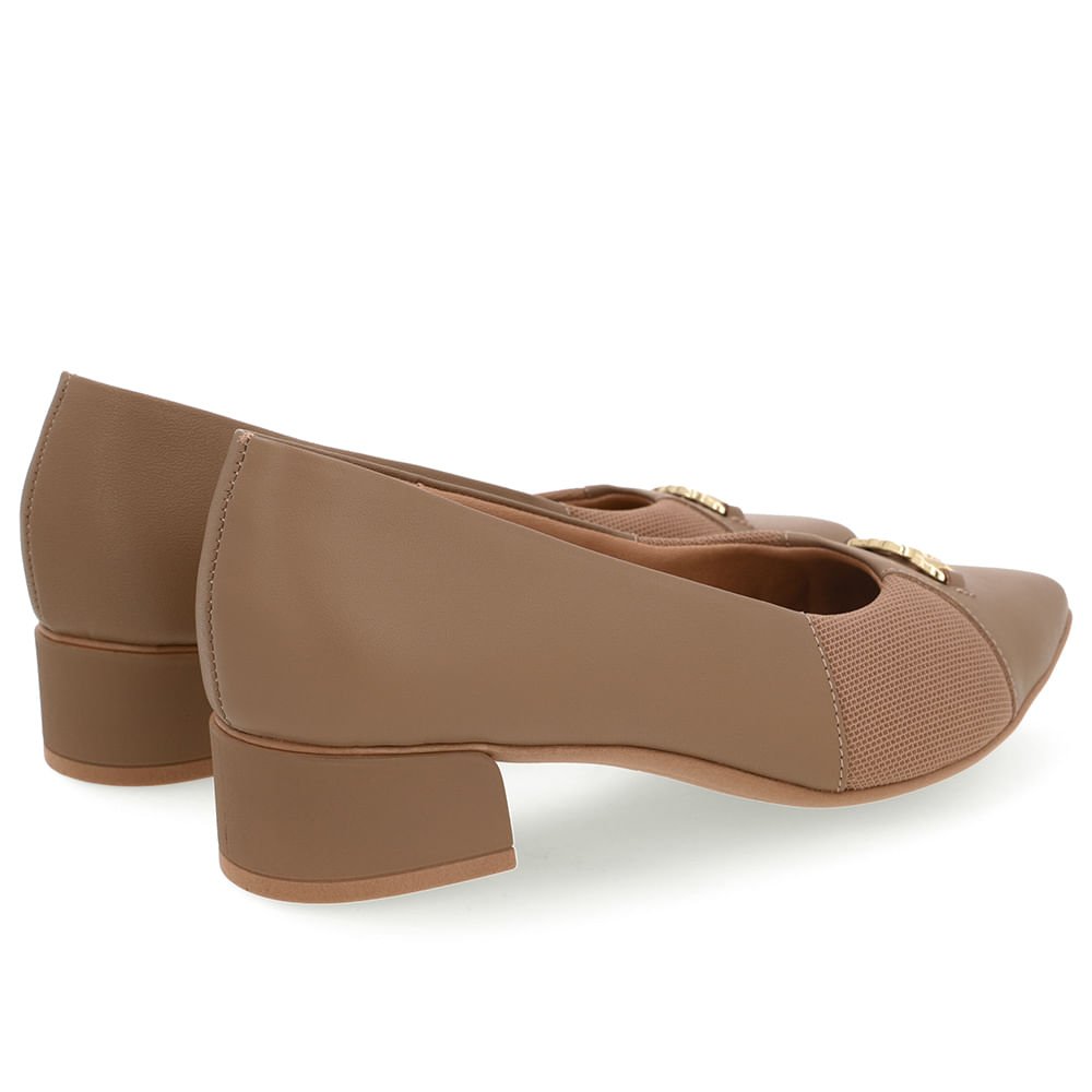 Scarpin Marrom Salto Bloco Couro Lateral Tecido Marrom 3