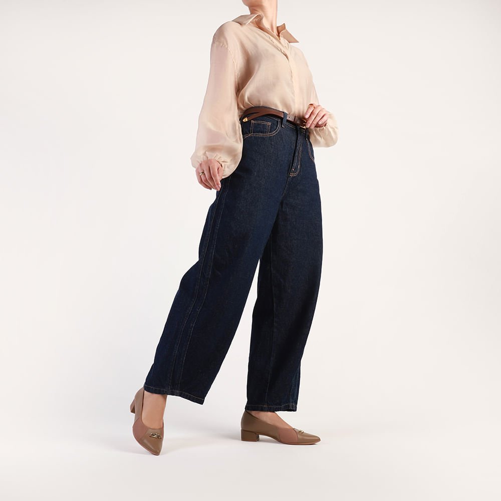 Scarpin Marrom Salto Bloco Couro Lateral Tecido Marrom 4