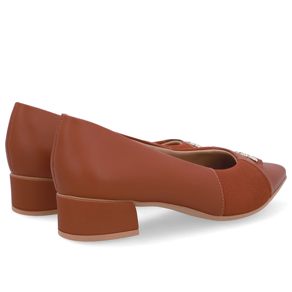 Scarpin Marrom Salto Bloco Couro Lateral Tecido Marrom 3