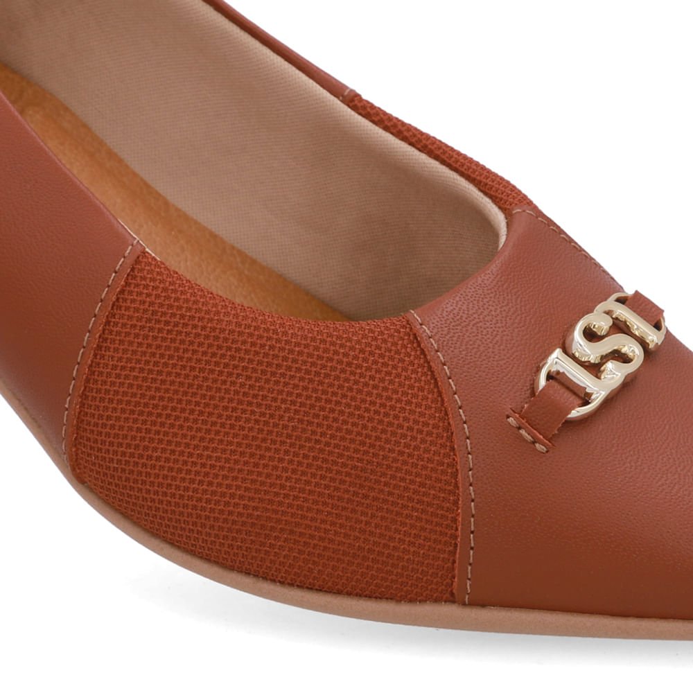 Scarpin Marrom Salto Bloco Couro Lateral Tecido Marrom 4
