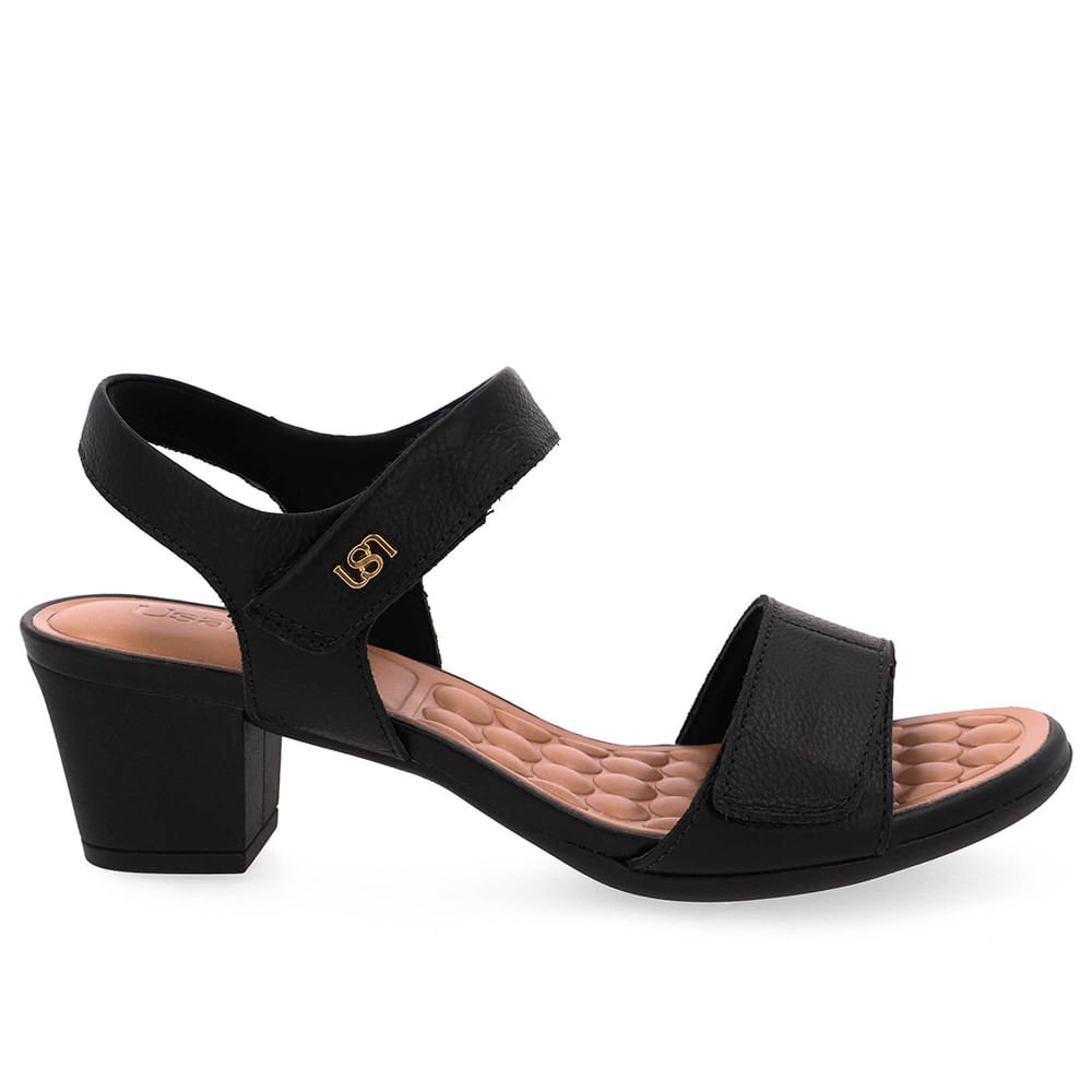 Sandália Couro Preta Fecho-Flex