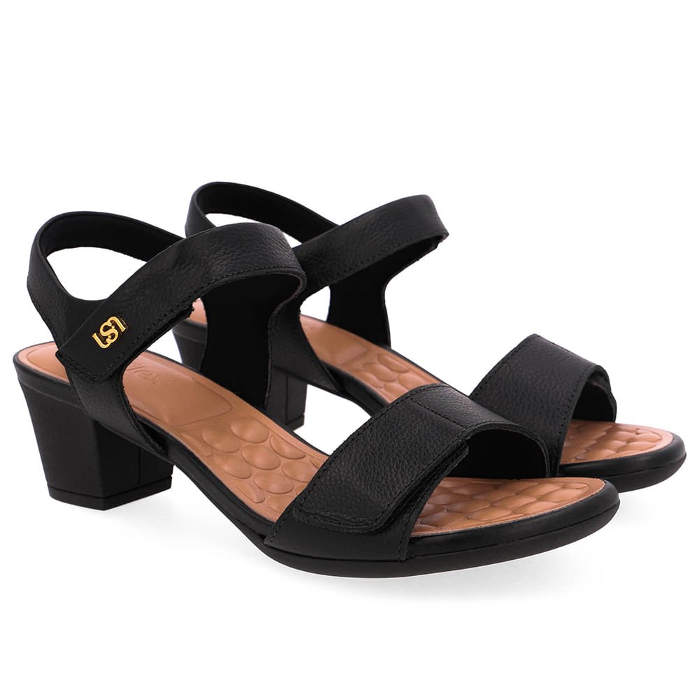 Sandália Couro Preta Fecho-Flex Preto 2