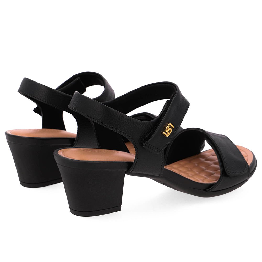 Sandália Couro Preta Fecho-Flex Preto 3