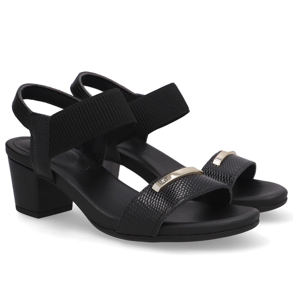 Sandalia Couro Preta Tira Elástico Preto 2