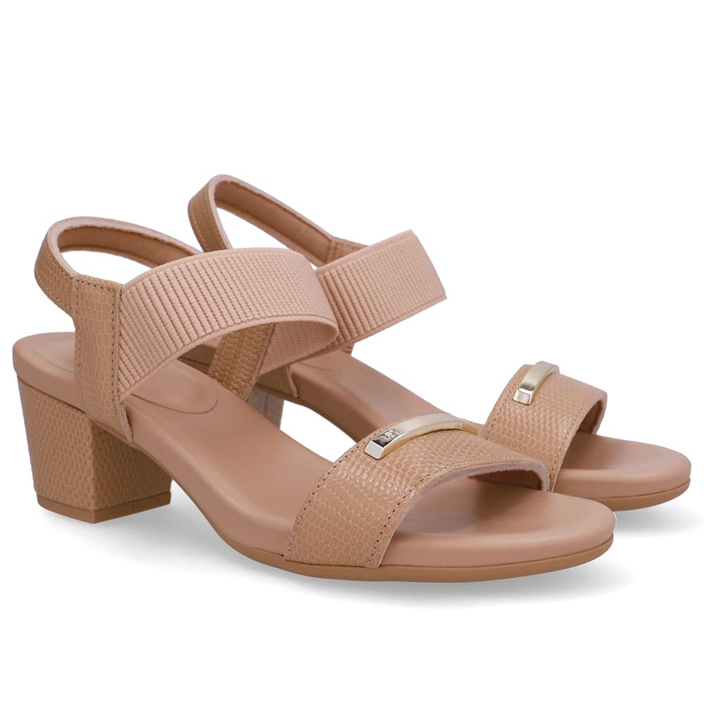 Sandalia Couro Bege Tira Elástico Bege 2
