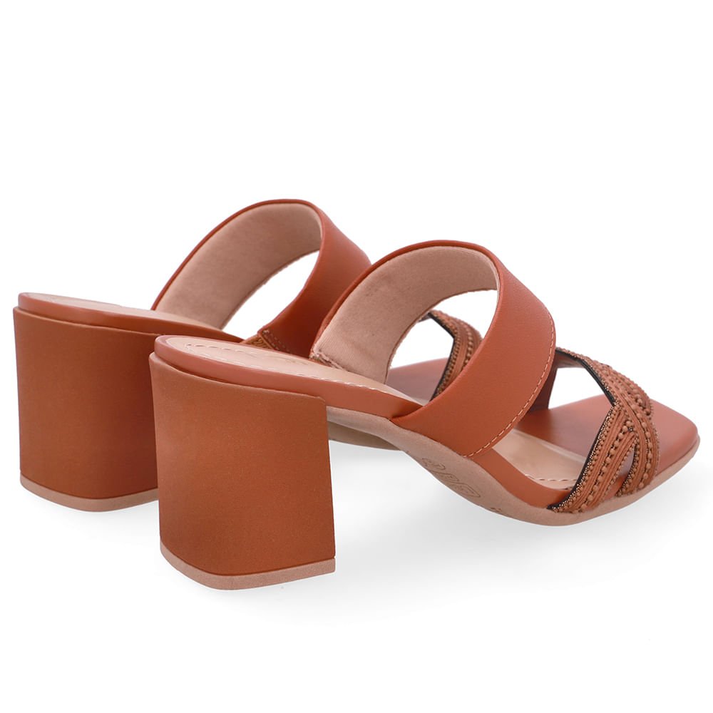 Tamanco Salto Bloco Couro Marrom Miçanga Marrom 3