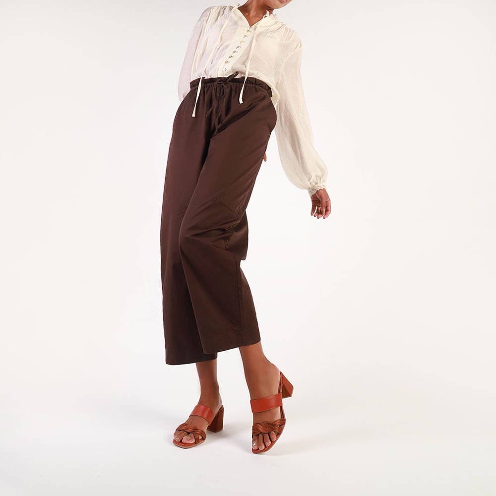 Tamanco Salto Bloco Couro Marrom Miçanga Marrom 4