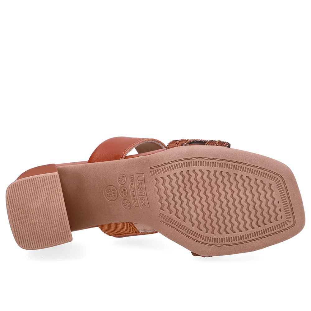 Tamanco Salto Bloco Couro Marrom Miçanga Marrom 5