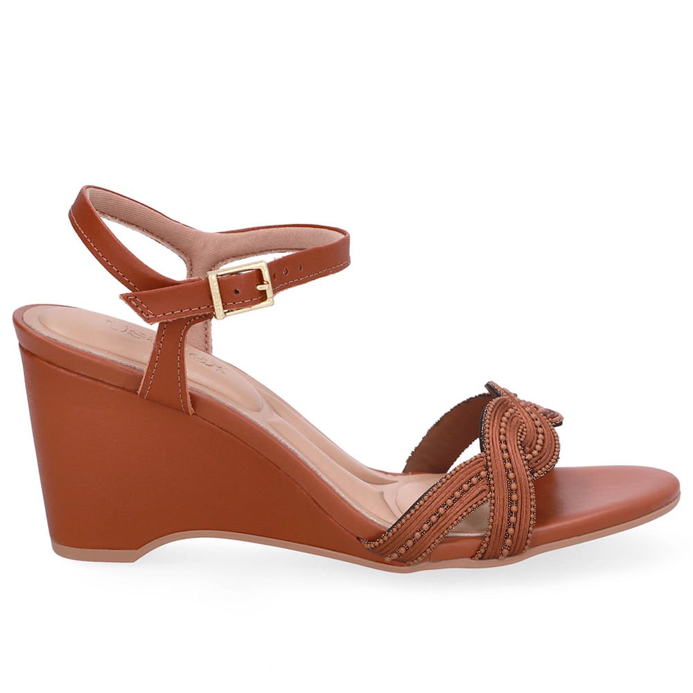 Sandália Couro Marrom Miçanga