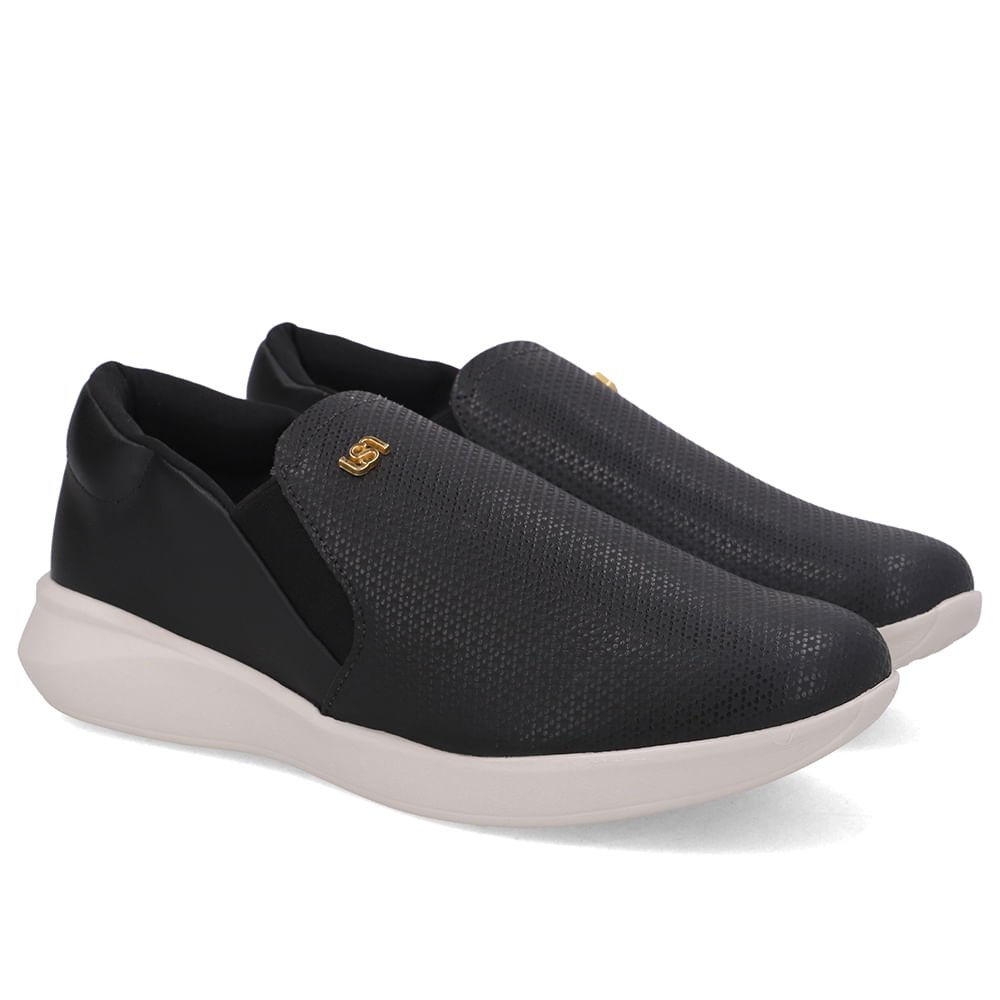 Tênis Slip On Preto Couro Preto 2