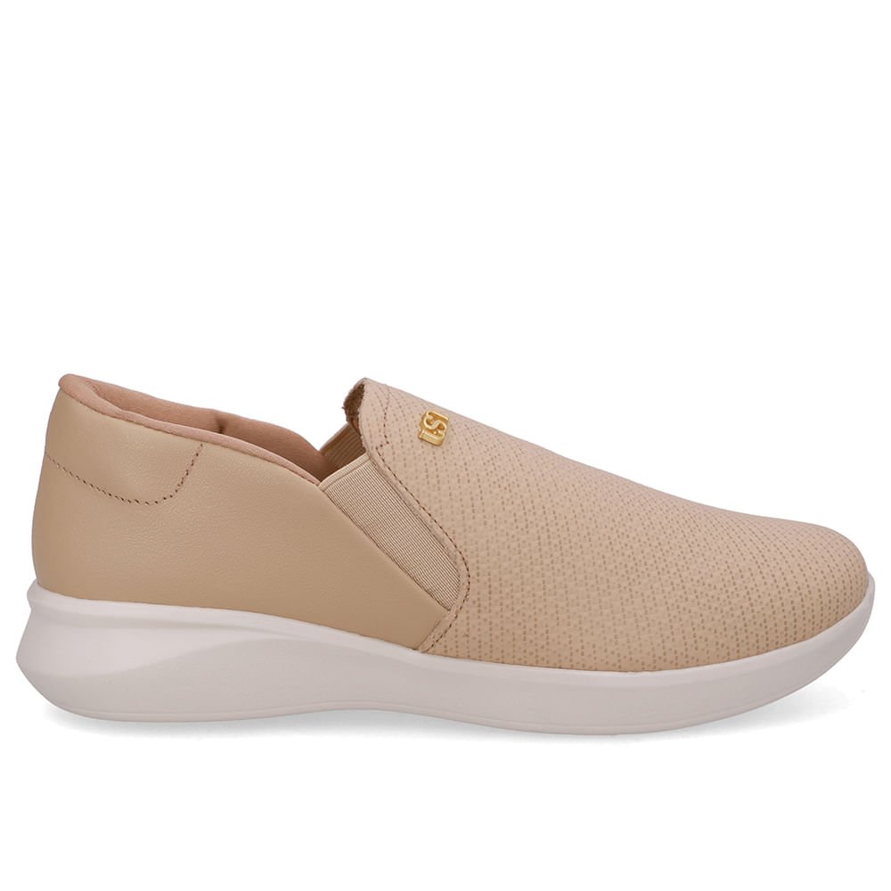 Tênis Slip On Bege Couro