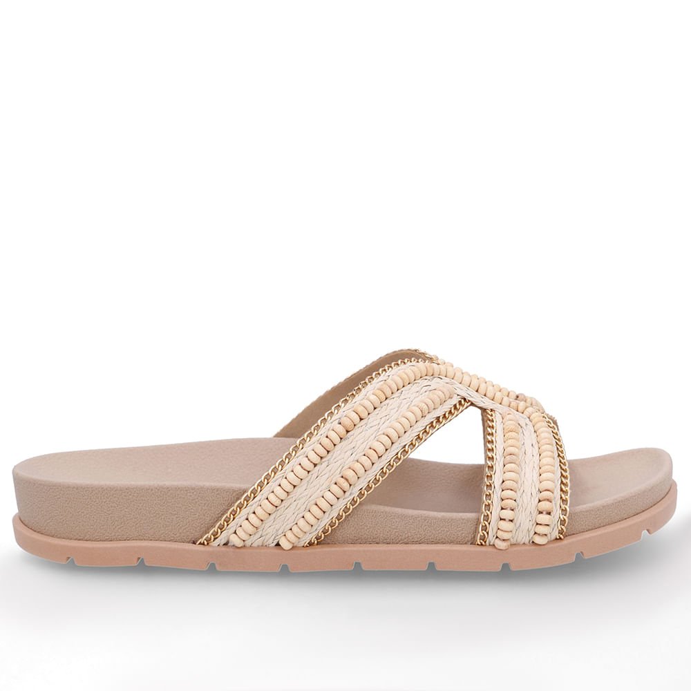 Tamanco Slide Bege Miçangas