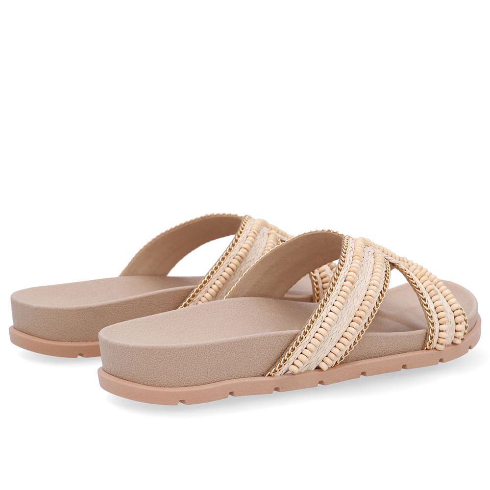 Tamanco Slide Bege Miçangas Bege 3