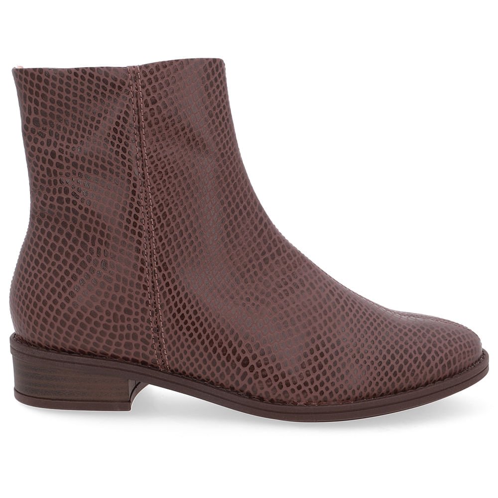 Bota Salto Bloco Bico Redondo Couro Marrom