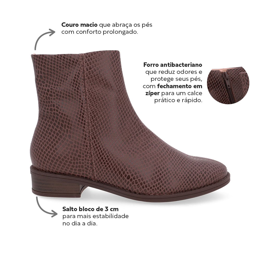 Bota Salto Bloco Bico Redondo Couro Marrom Marrom 2