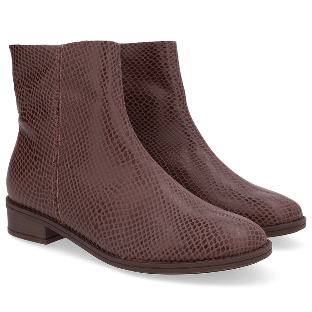 Bota Salto Bloco Bico Redondo Couro Marrom Marrom 3