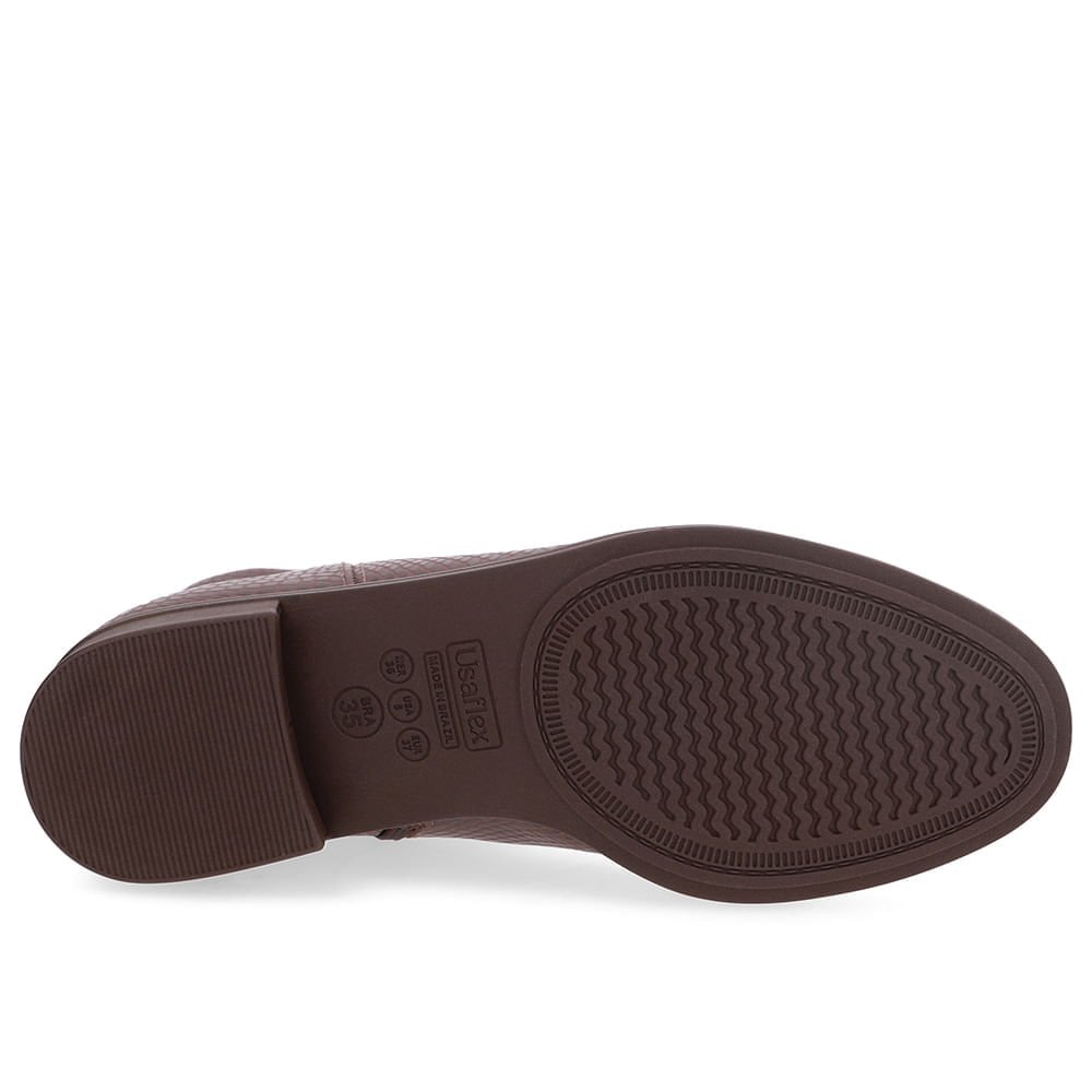 Bota Salto Bloco Bico Redondo Couro Marrom Marrom 6