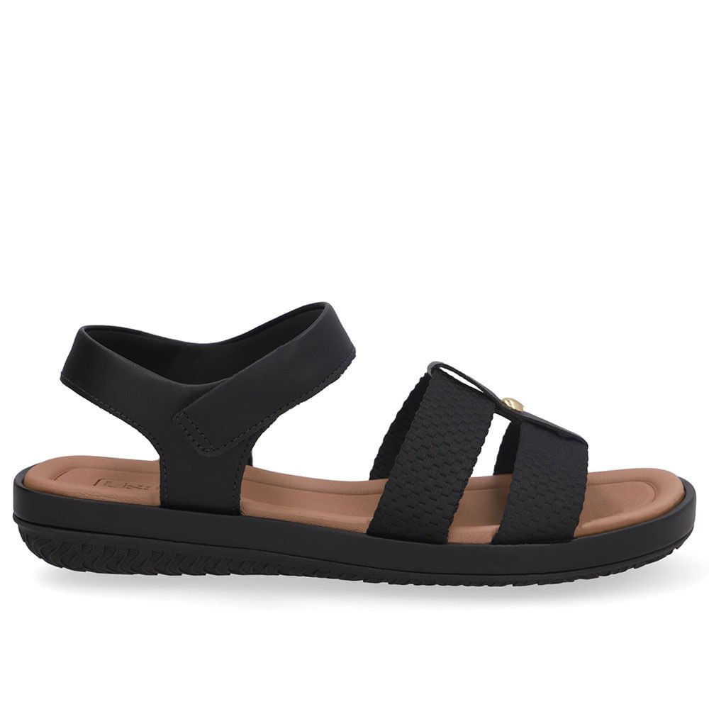 Sandália Bico Redondo Couro Preta