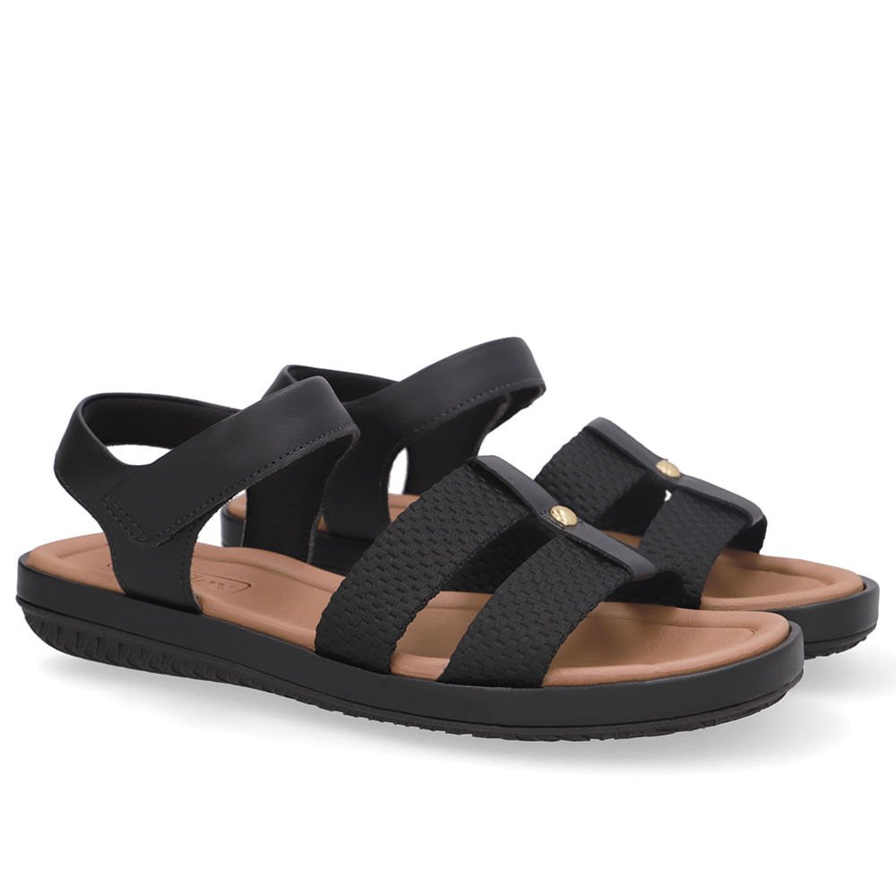 Sandália Bico Redondo Couro Preta Preto 2
