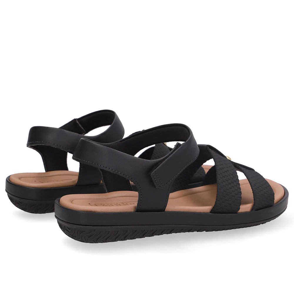 Sandália Bico Redondo Couro Preta Preto 3