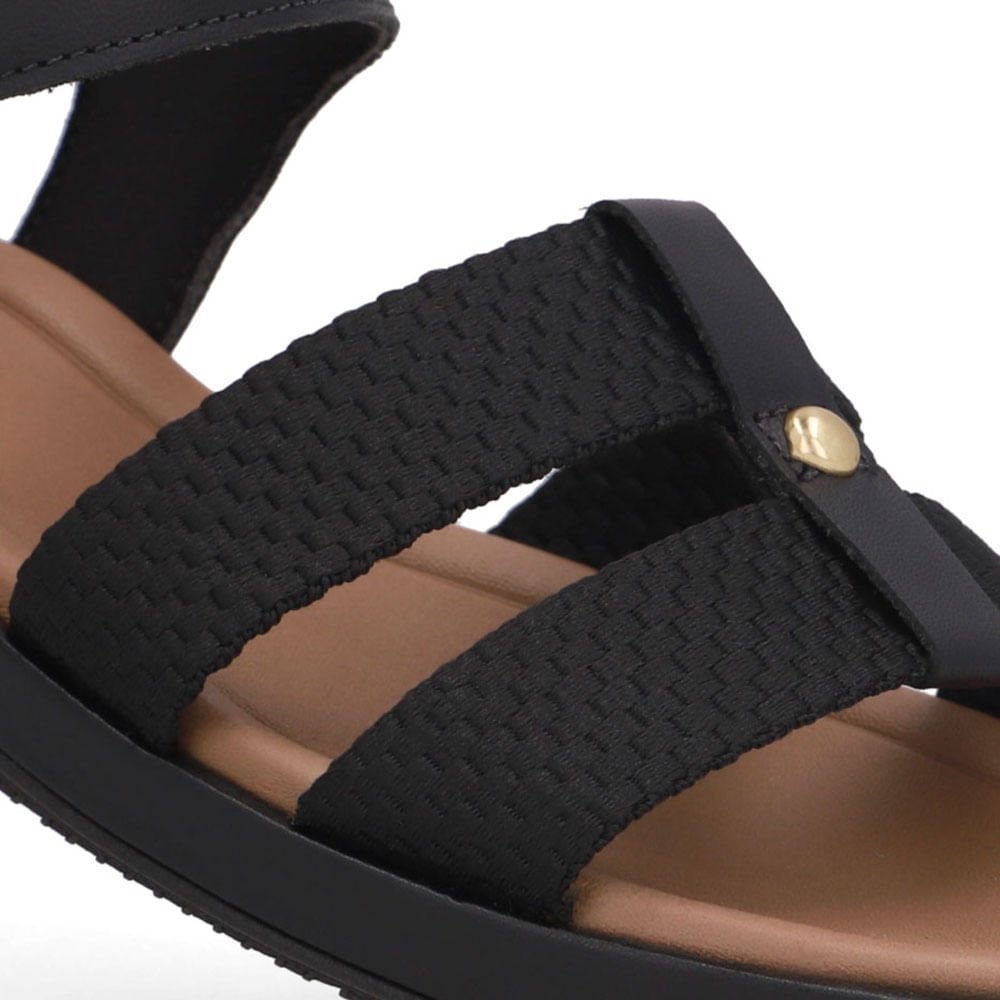 Sandália Bico Redondo Couro Preta Preto 4