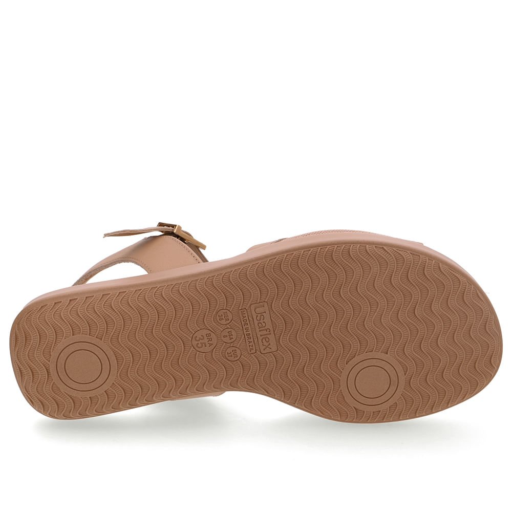 Sandália Salto Baixo Couro Bege Lateral Tecido Bege 5