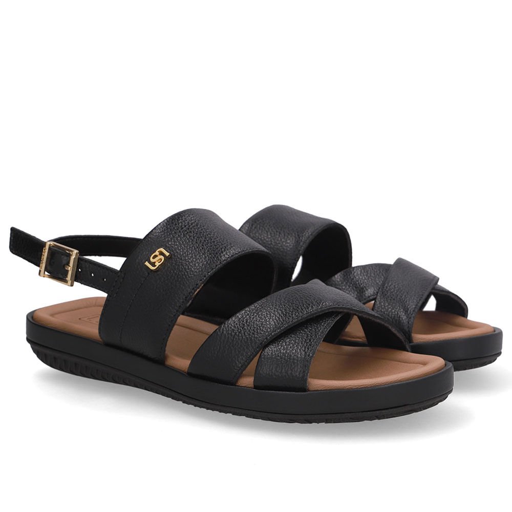 Sandália Baixa Couro Preta Preto 2