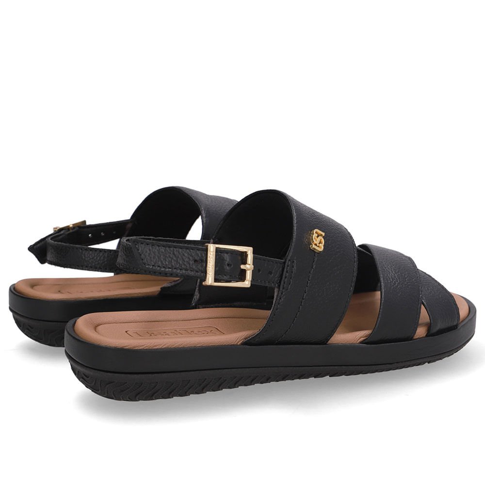 Sandália Baixa Couro Preta Preto 3