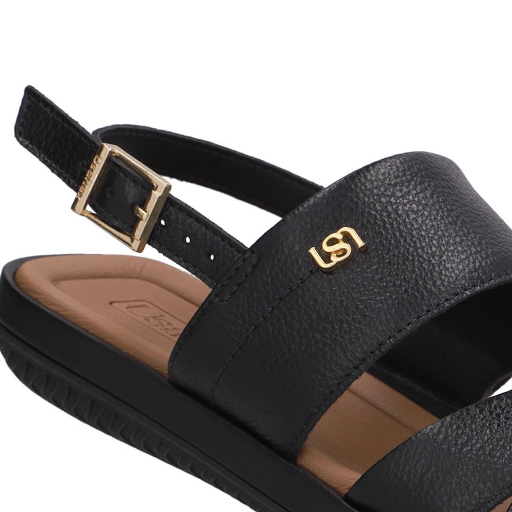 Sandália Baixa Couro Preta Preto 4