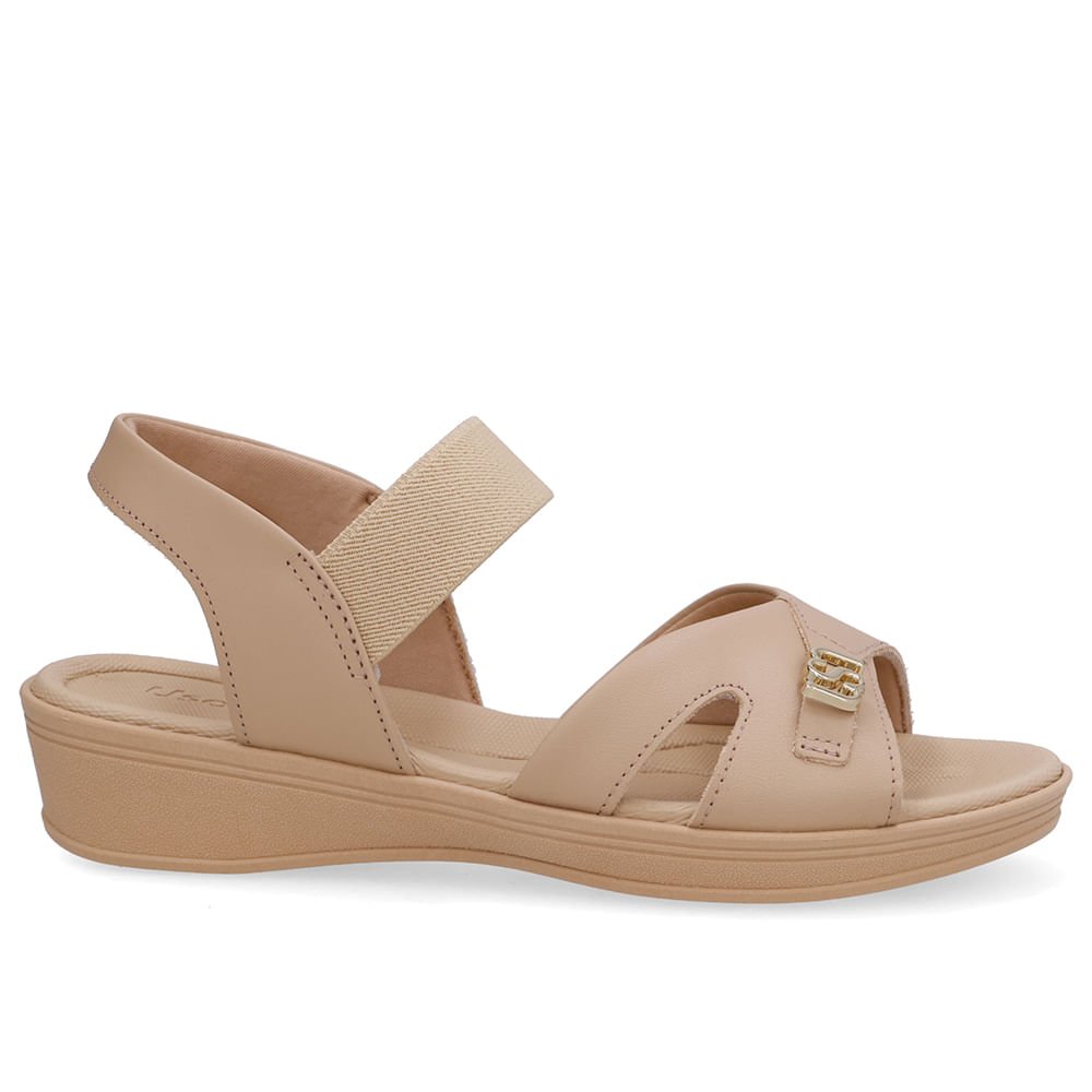 Sandália Baixa Couro Bege Monograma