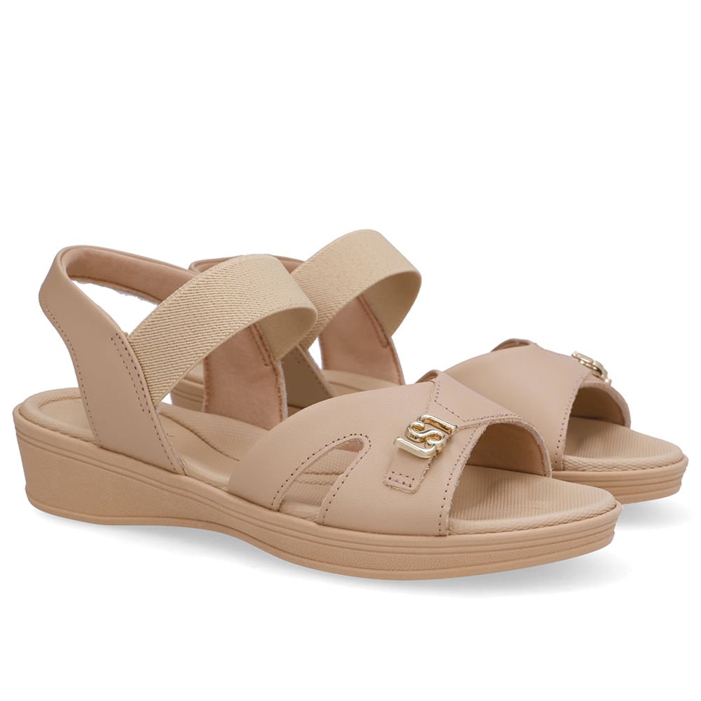 Sandália Baixa Couro Bege Monograma Bege 2