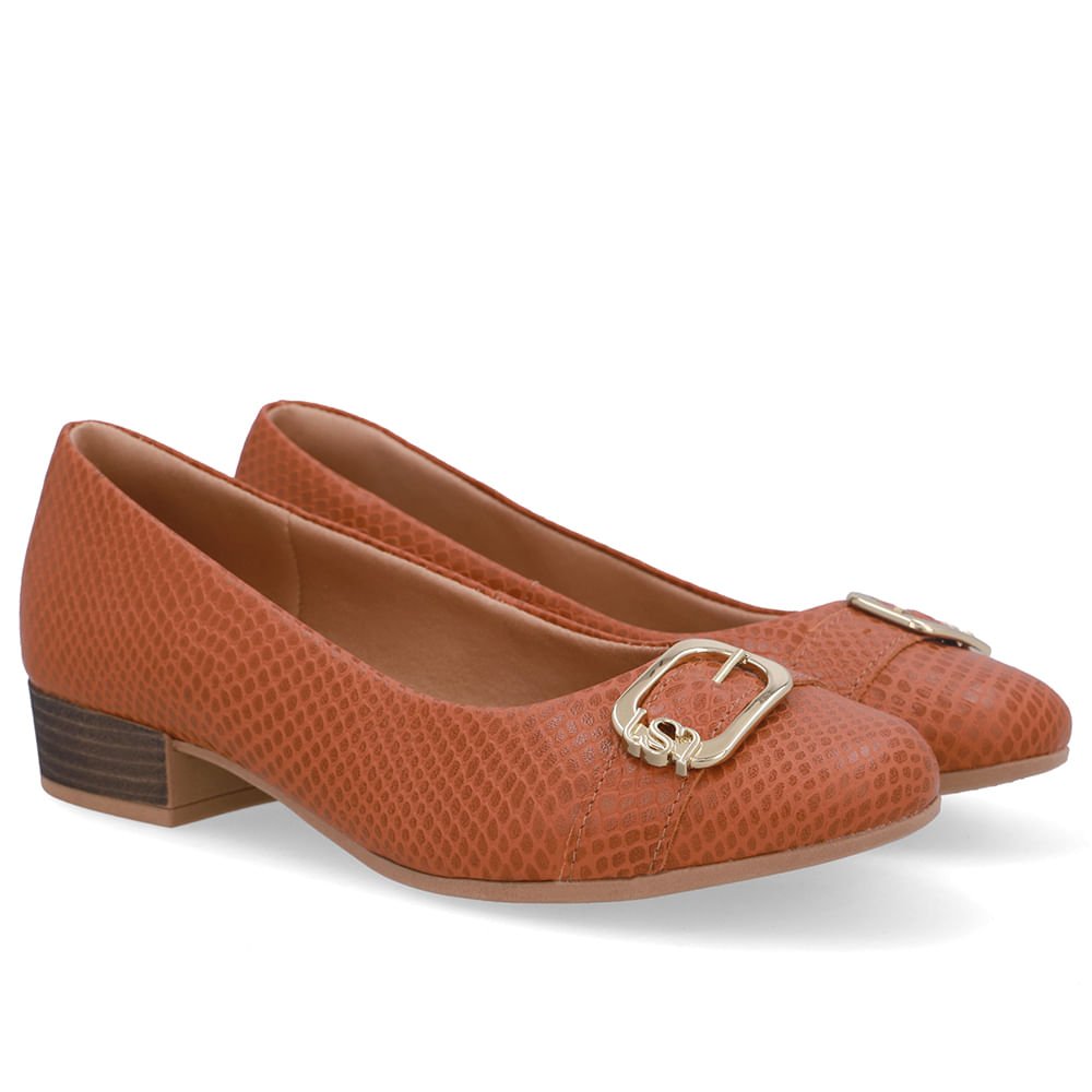 Scarpin Marrom Bico Redondo Couro Marrom 2