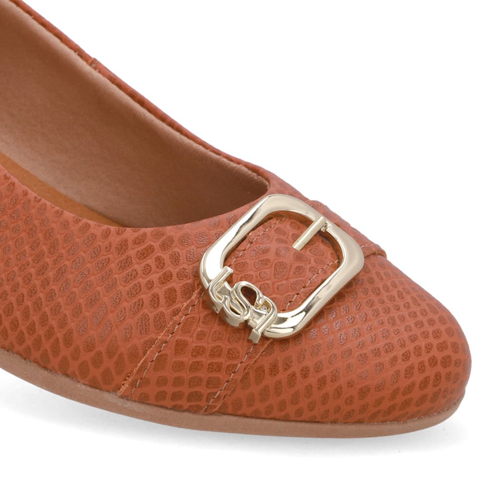 Scarpin Marrom Bico Redondo Couro Marrom 4