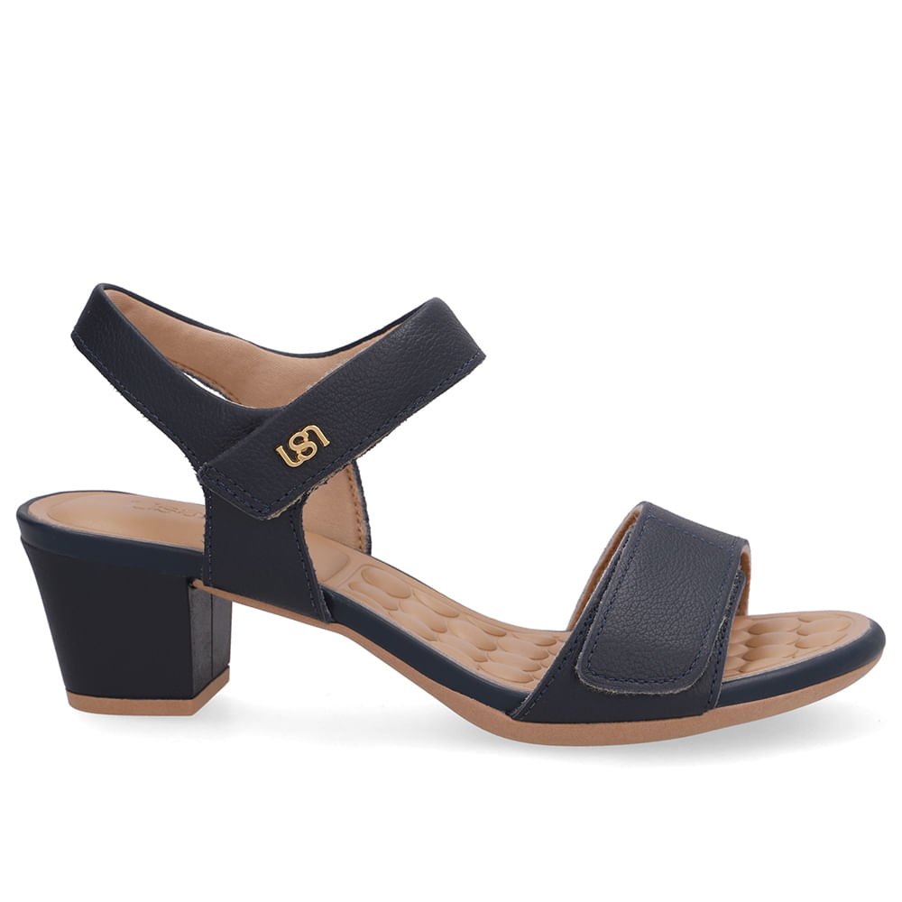 Sandália Couro Azul Fecho-Flex