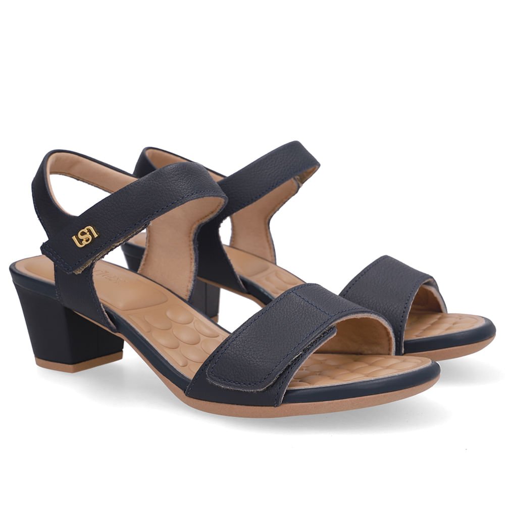 Sandália Couro Azul Fecho-Flex Azul Marinho 2