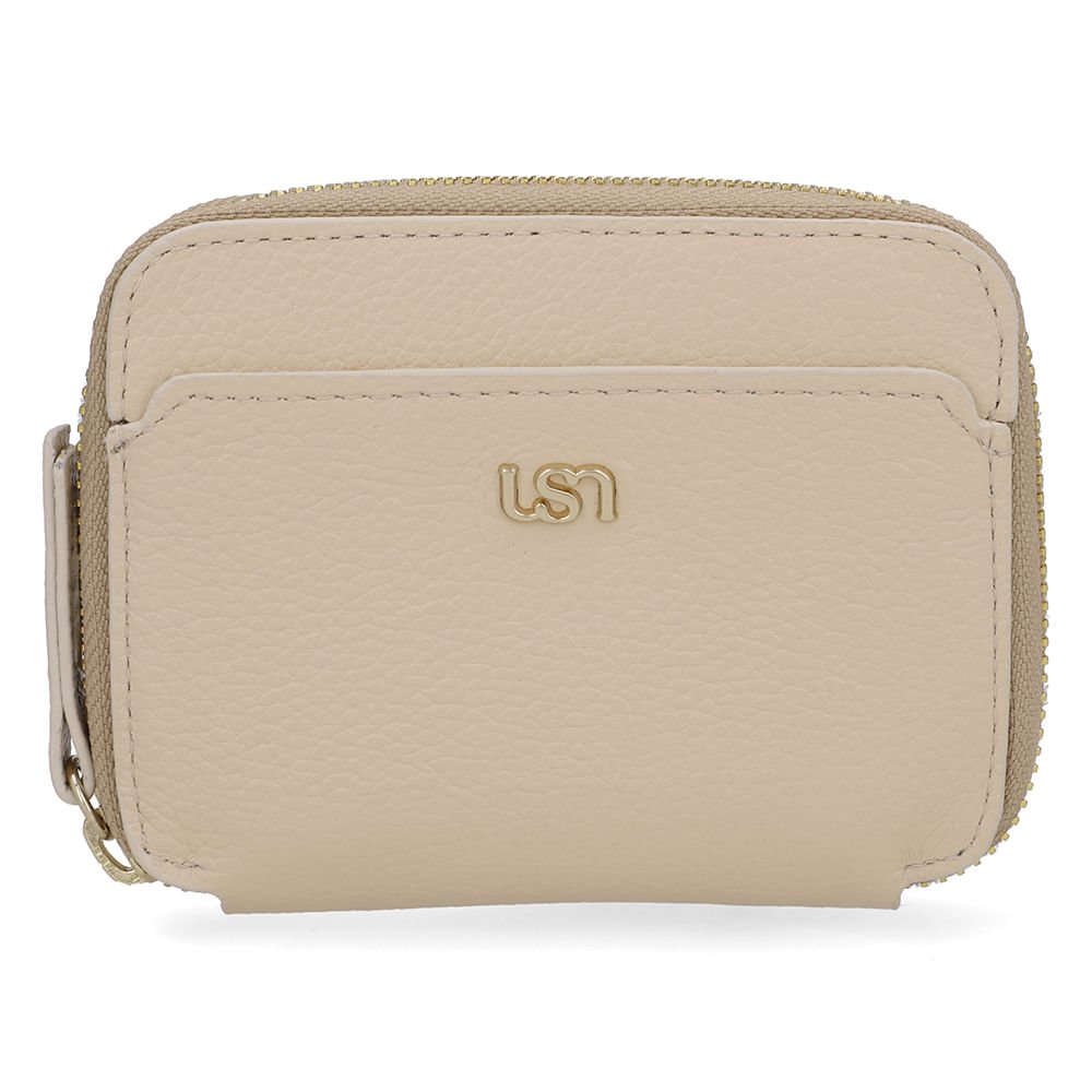 Carteira Couro Bege Bolso Frontal