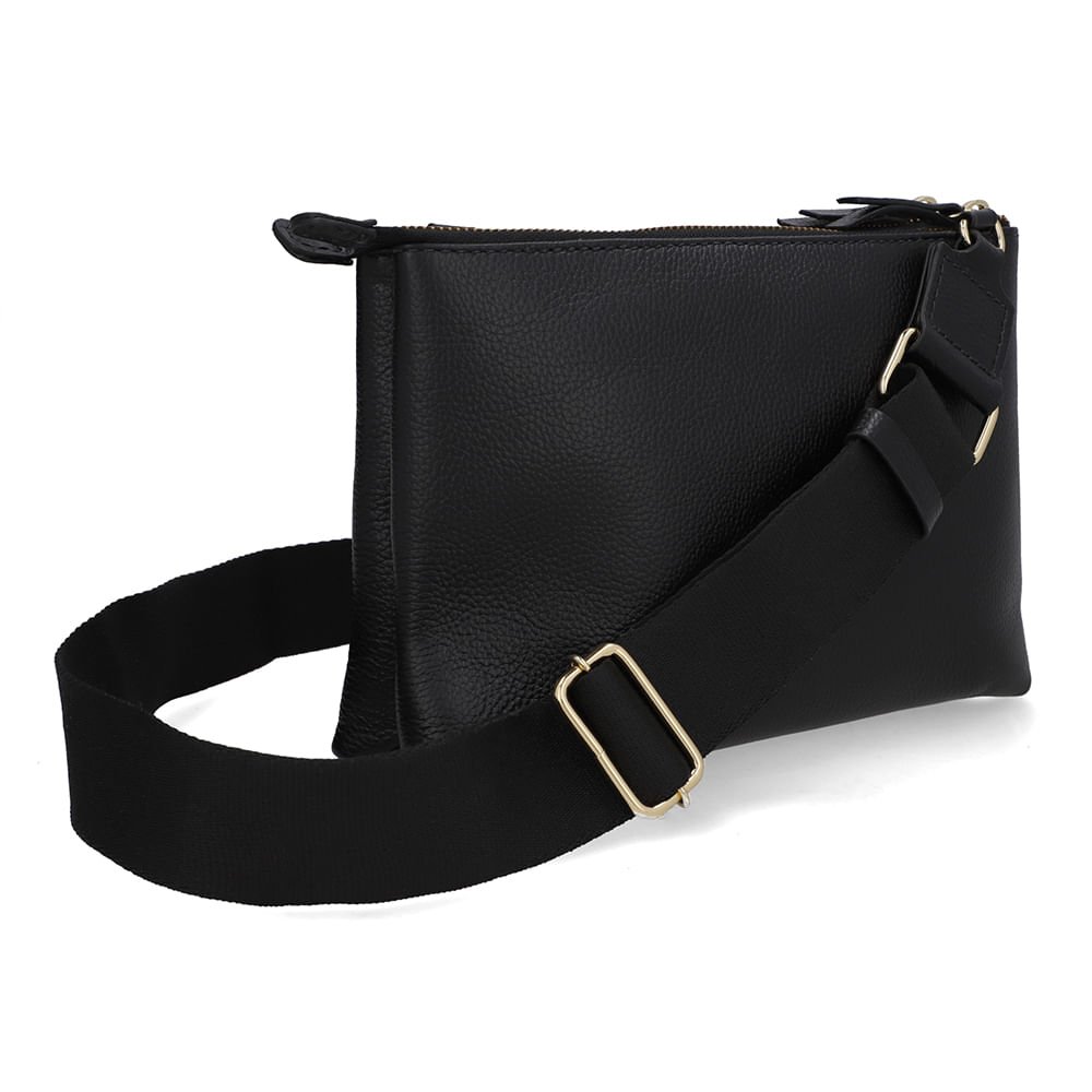 Bolsa Tiracolo Couro Preta Alça Gorgurão Preto 2