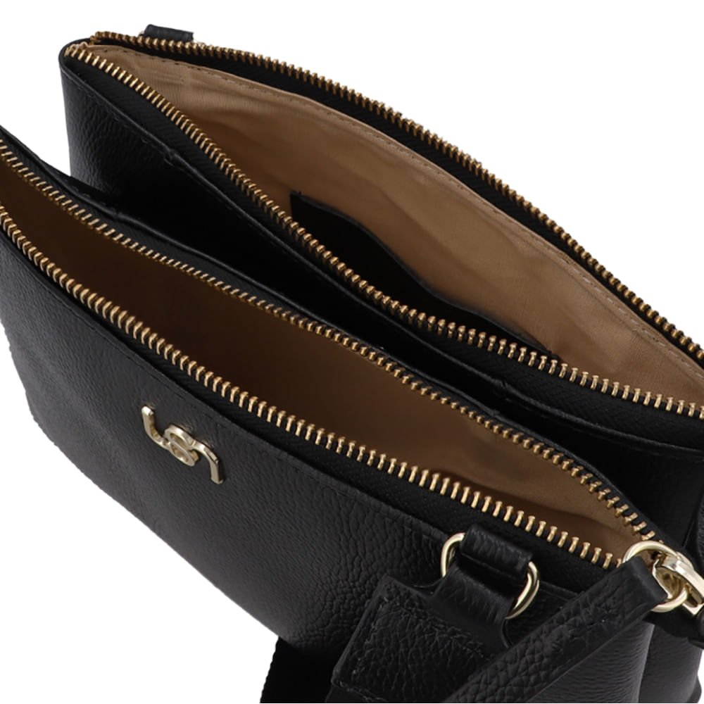 Bolsa Tiracolo Couro Preta Alça Gorgurão Preto 3