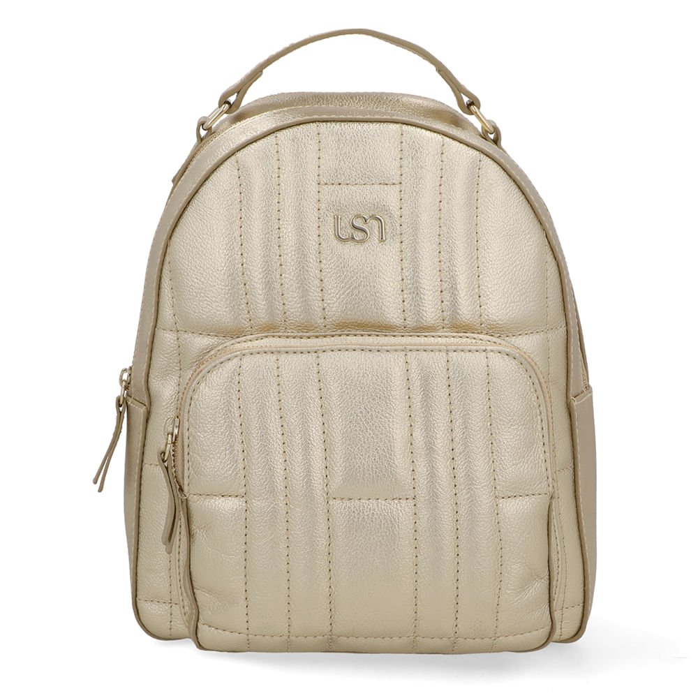 Mochila Couro Dourada Matelassê Bolsa Frontal