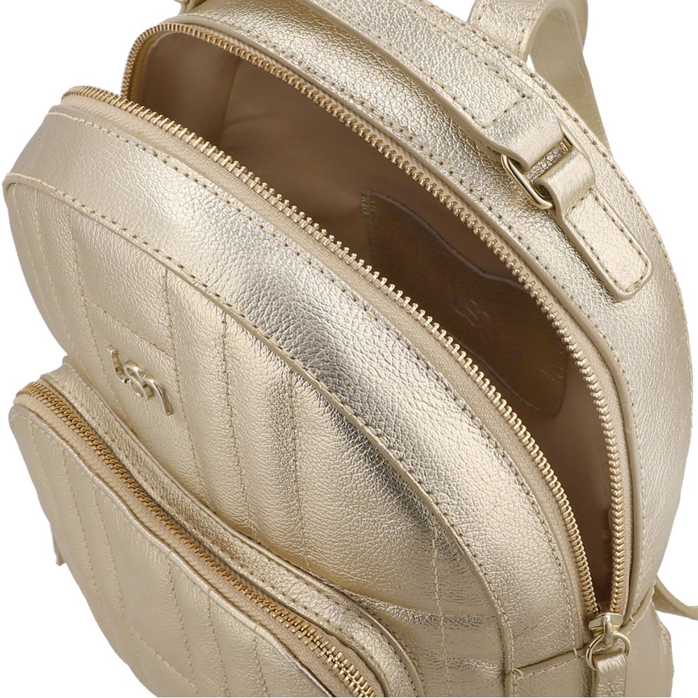Mochila Couro Dourada Matelassê Bolsa Frontal Dourado 3